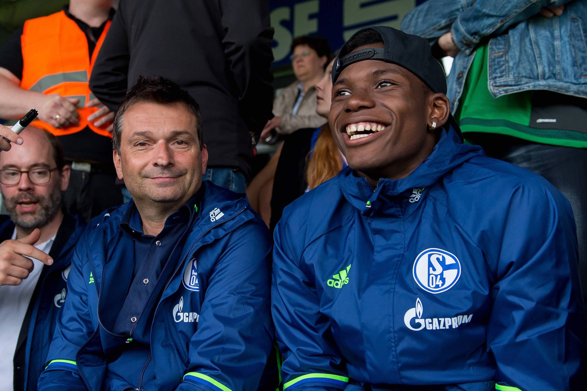 Rheine, Germany 13.07.2016, Testspiel, FC Eintracht Rheine - FC Schalke 04, Manager Christian Heidel (S04) und Breel Embolo (S04) ( DeFodi001 Rheine Germany 13 07 2016 try out FC Eintracht Rheine FC Schalke 04 Manager Christian Heidel S04 and Breel Embolo S04 DeFodi001