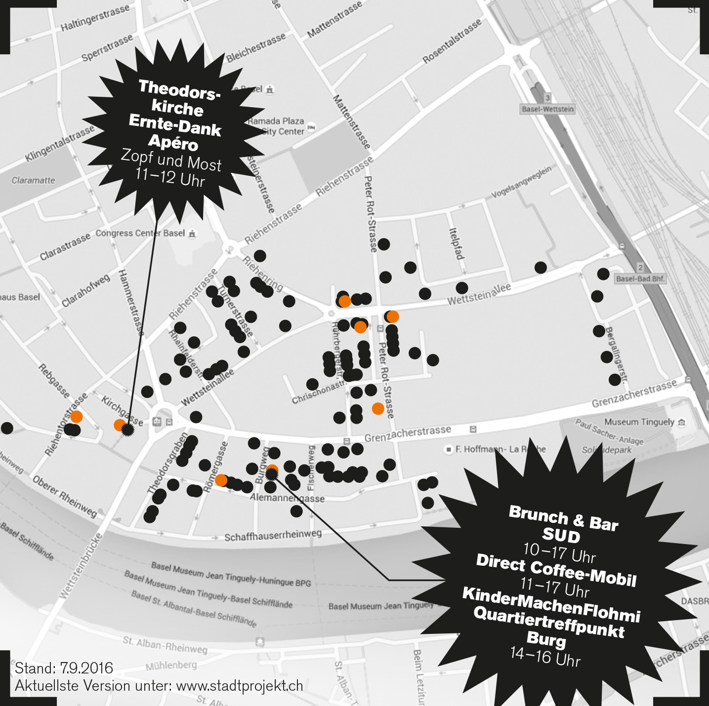 Farbige Luftballons und dieser Flyer führen am Sonntag zu den einzelnen Ständen.