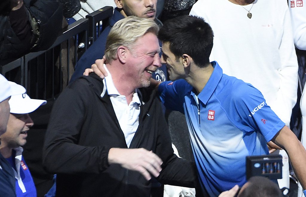 epa05037727 epa05037717 Novak Djokovic of Serbia hugs his coach Boris Becker after winning against Roger Federer of Switzerland during the final at the ATP World Tour Finals in London, Britain, 22 November 2015. EPA/FACUNDO ARRIZABALAGA EPA/FACUNDO ARRIZABALAGA