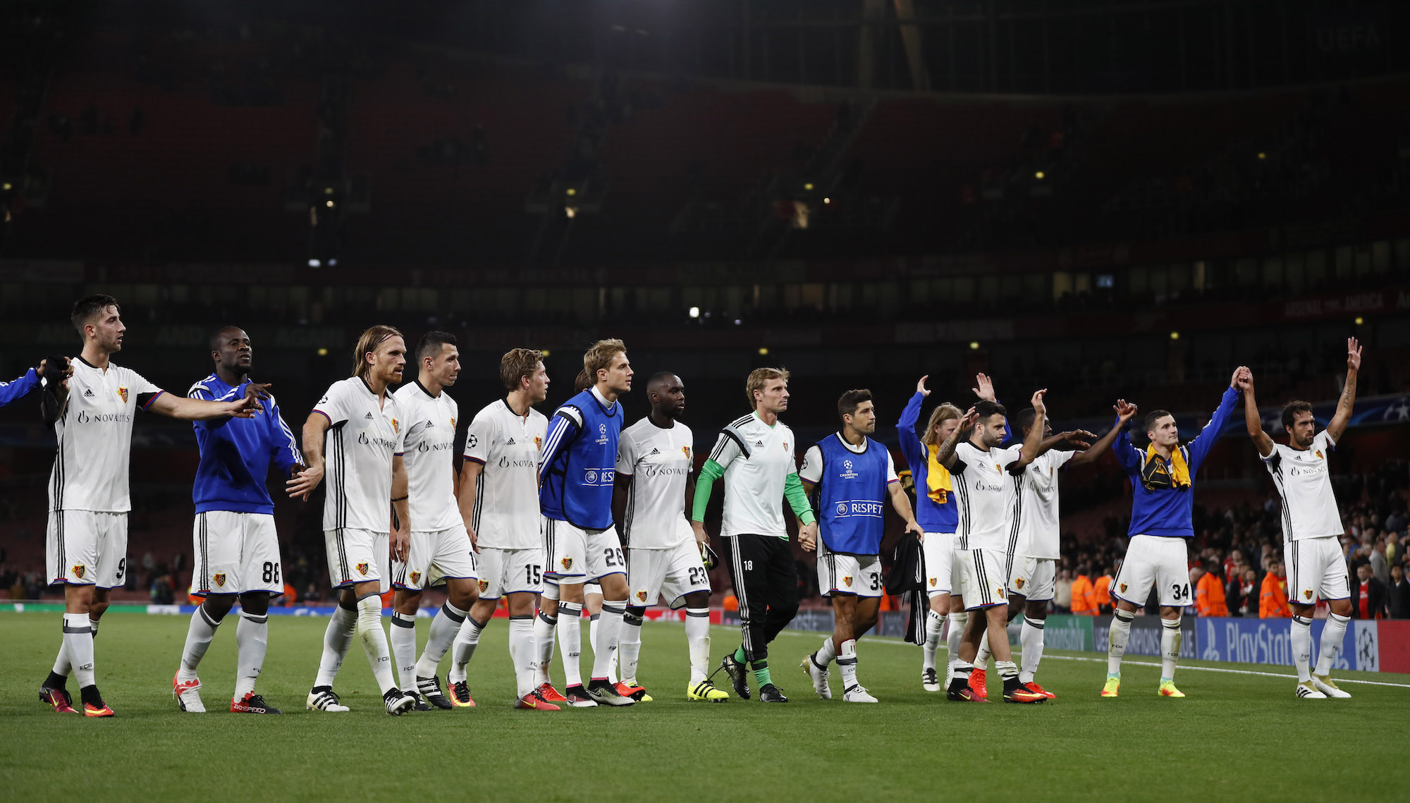 Britain Soccer Football - Arsenal v FC Basel - UEFA Champions League Group Stage - Group A - Emirates Stadium, London, England - 28/9/16 FC Basel players after the match Reuters / Stefan Wermuth Livepic EDITORIAL USE ONLY.