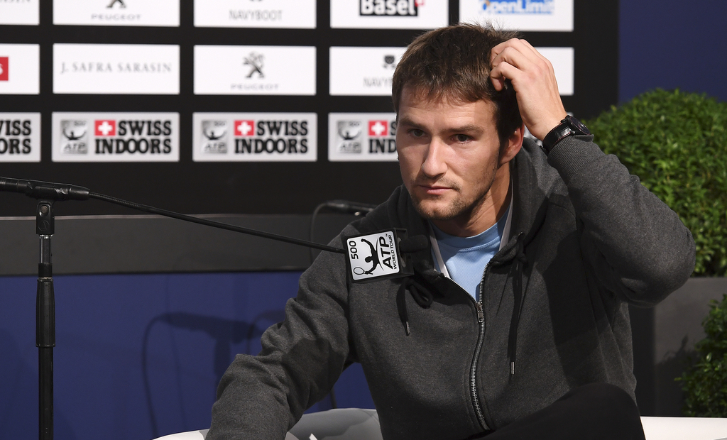 Pressekonferenz mit dem Schweizer Marco Chiudinelli beim Swiss Indoors Tennisturnier in der St. Jakobshalle in Basel, am Montag, 24. Oktober 2016. (PPR/Kurt Schorrer) *** Local Caption *** ..