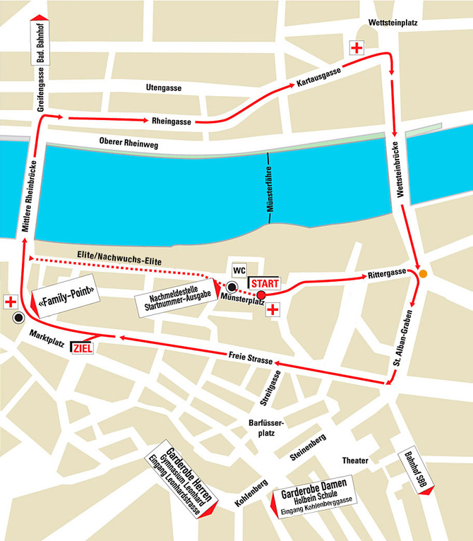 Streckenverlauf des Basler Stadtlauf 2016.