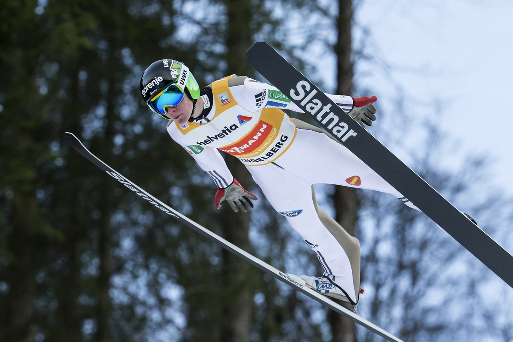 Domen Prevc of Slovenia jumps during the men's ski jumping FIS World Cup at the Titlisschanze in Engelberg, Switzerland, on Sunday, December 18, 2016. (KEYSTONE/Alexandra Wey)