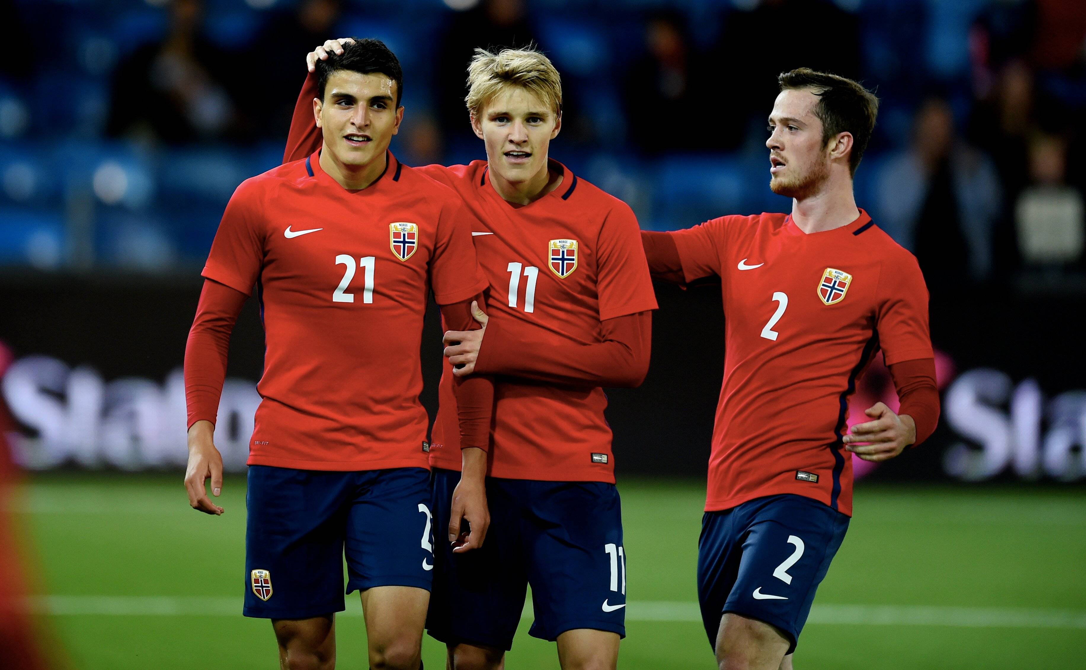 Fotball , 7. oktober 2016 , U21 U 21 , Norge - Sveits Norway - Switzerland Martin �degaard , Norge Martin Odegaard , Matin Oedegaard jubel scoring Mohamed Elyounossi , Norge her med Kristoffer Haraldseid 2, Norge PUBLICATIONxNOTxINxNORxSWE Fotball 7 October 2016 U21 u 21 Norge Norway Switzerland Martin �degaard Norge Martin Odegaard Matin Oedegaard cheering Scoring Mohamed Elyounossi Norge her Med Kristoffer Haraldseid 2 Norge PUBLICATIONxNOTxINxNORxSWE