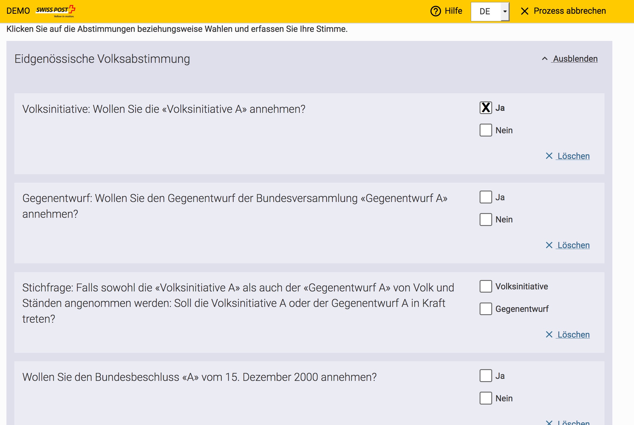 Das Abstimmen selber funktioniert so einfach wie auf dem Papier, nur dass kein Kugelschreiber mehr nötig ist.