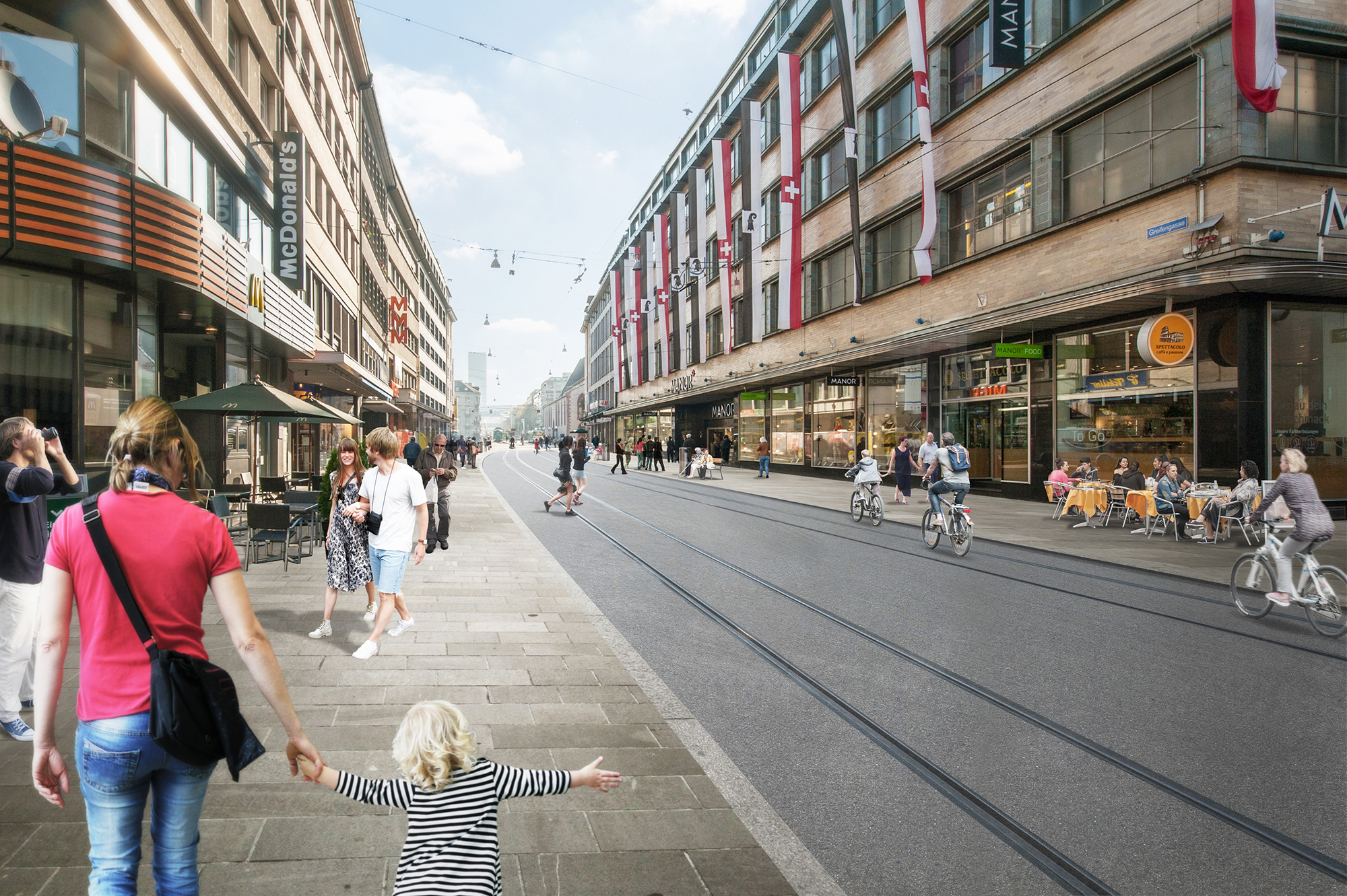So soll die Greifengasse mit den neuen Quarzsandsteinplatten dereinst aussehen.