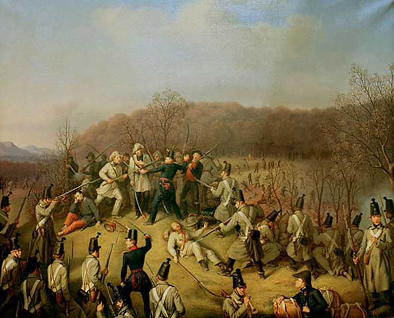 Hauptmann Lipp im Gefecht bei Dossenbach, Gemälde von Franz Seraph Stirnbrand,1848