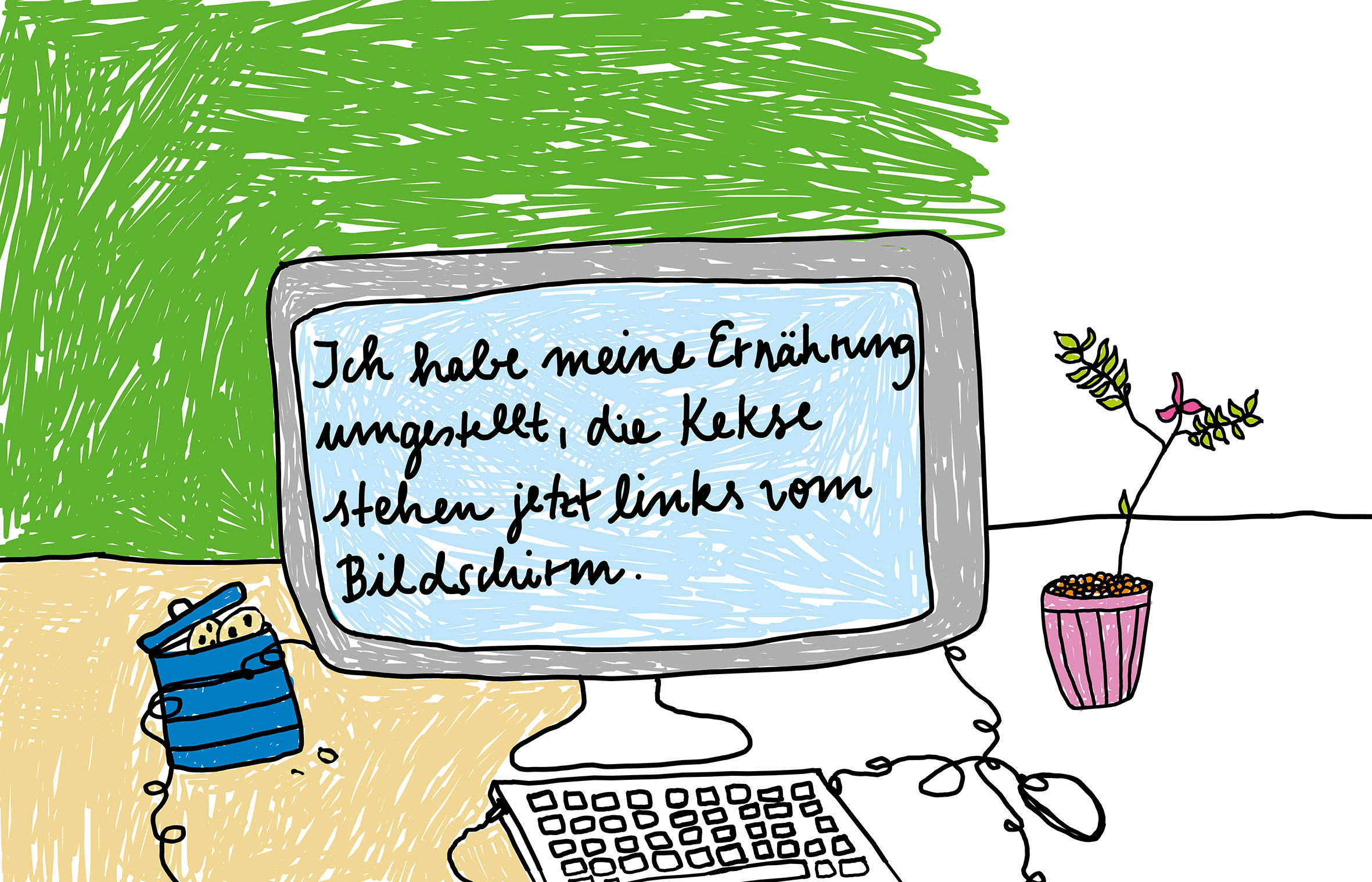 Anmalen gegen Bürostress (aus «Das F in Montag steht für Freude. Das Ausmalbuch mit neuen Sprüchen gegen Frust im Büro.»)