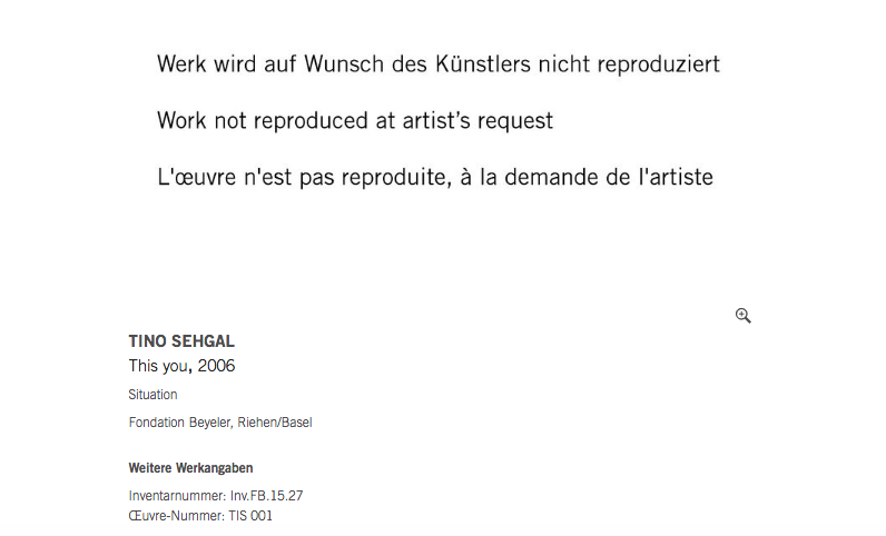 Was passiert, wenn man auf der Website der Fondation nach Tino Sehgal in der Sammlung sucht.