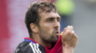 Basel's Matias Delgado cheers after scoring during a Super League match between FC Basel 1893 and FC Sion, at the St. Jakob-P