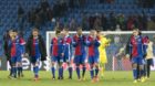 Basel's disappointed players thank the fans after the UEFA Champions League Group stage Group A matchday 4 soccer match betwe