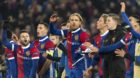 Basel's players cheeer with the fans after winning the UEFA Champions League Group stage Group A matchday 5 soccer match betw