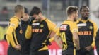 Enttaeuschte YB Spieler im Fussball Meisterschaftsspiel der Super League zwischen dem FC Thun und den Berner Young Boys, am S