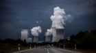 BOXBERG, GERMANY - JUNE 25: The lignite-fired power station of Boxberg is captured in front of an upcoming thunderstorm on Ju