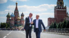 MOSCOW, RUSSIA - JUNE 28: Gianni Infantino and Vladimir Putin meet at Red Square on June 28, 2018 in Moscow, Russia. (Photo b