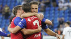 23.08.2018; Basel; FUSSBALL EUROPA LEAGUE QUALI - FC Basel - Apollon Limassol FC;
Fabian Frei (Basel) Luca Zuffi (Basel) Rick