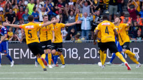 23.09.2018; Bern; Fussball Super League - BSC Young Boys - FC Basel;
Die YB Spieler jubeln nach dem Tor zum 2:0
(Claudio de C