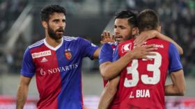 06.10.2018; St.Gallen; FUSSBALL SUPER LEAGUE - FC St.Gallen - FC Basel;
Eray Coemert (Basel) Blas Riveros (Basel) Kevin Bua (