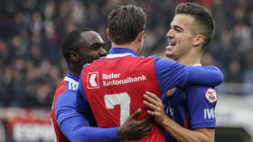 04.11.2018; Basel; FUSSBALL SUPER LEAGUE; FC Basel - FC Lugano; 
Kevin Bua (Basel) Luca Zuffi (Basel) Eder Balanta (Basel) ju